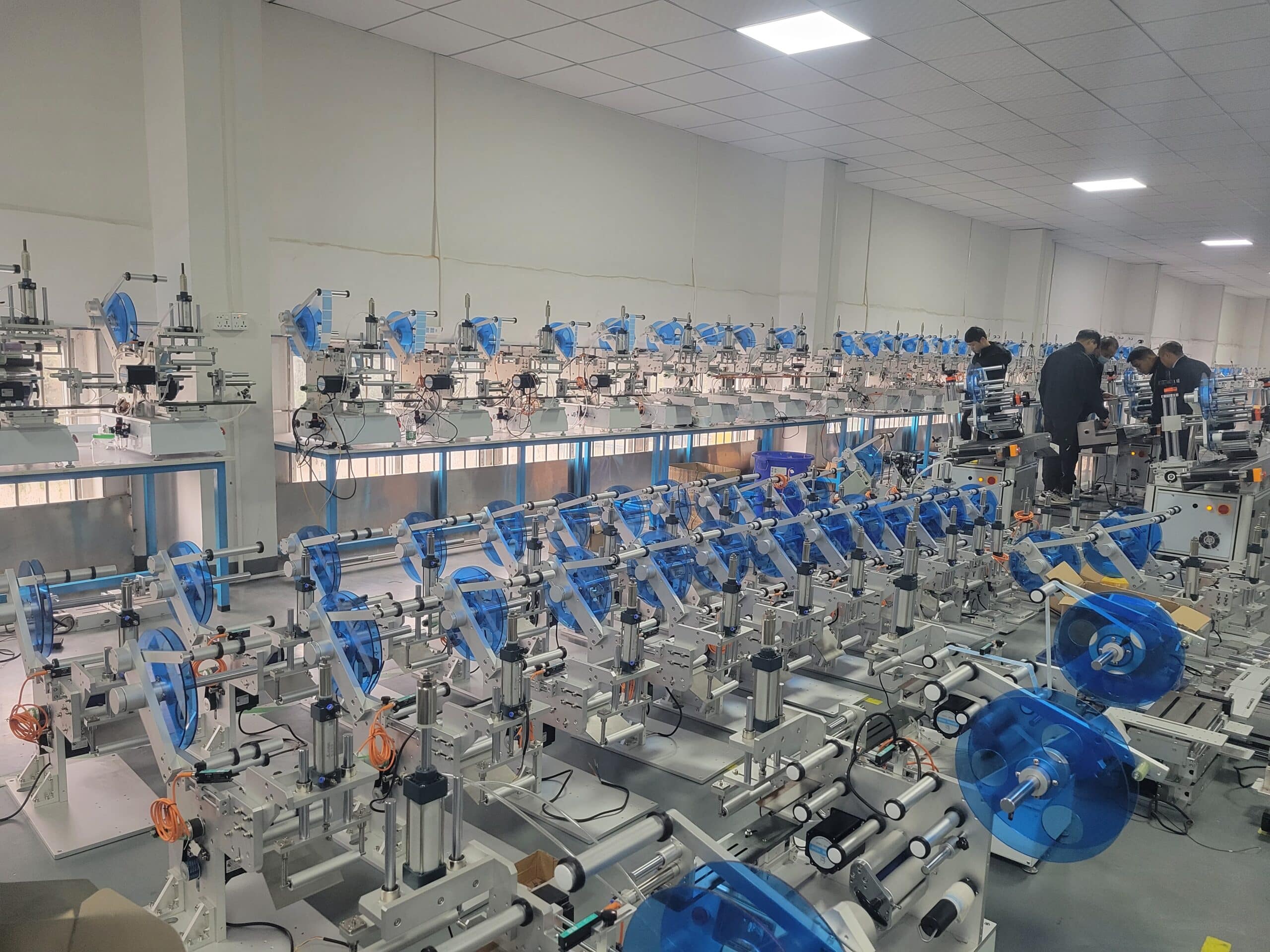 HiPaks labeling machine showroom with machine lineup