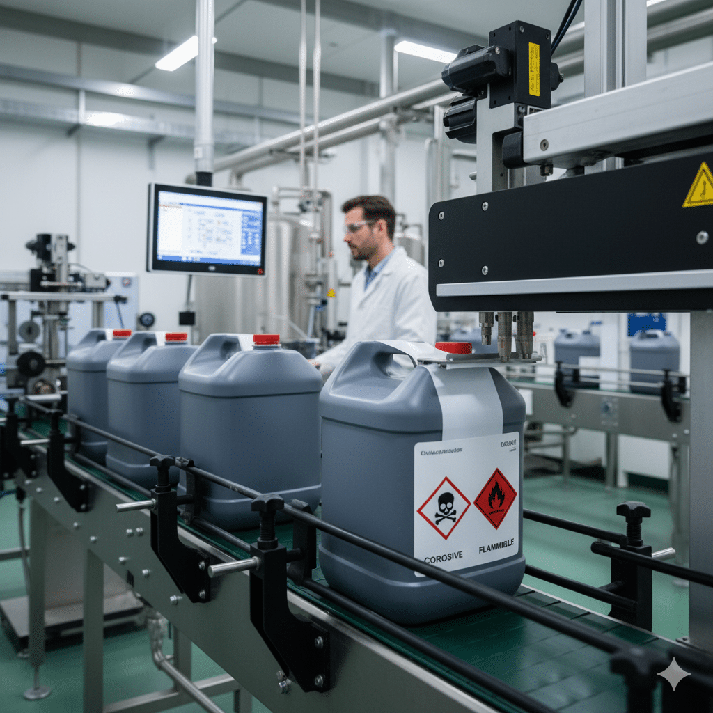 Labeling test on household chemical jugs and bottles
