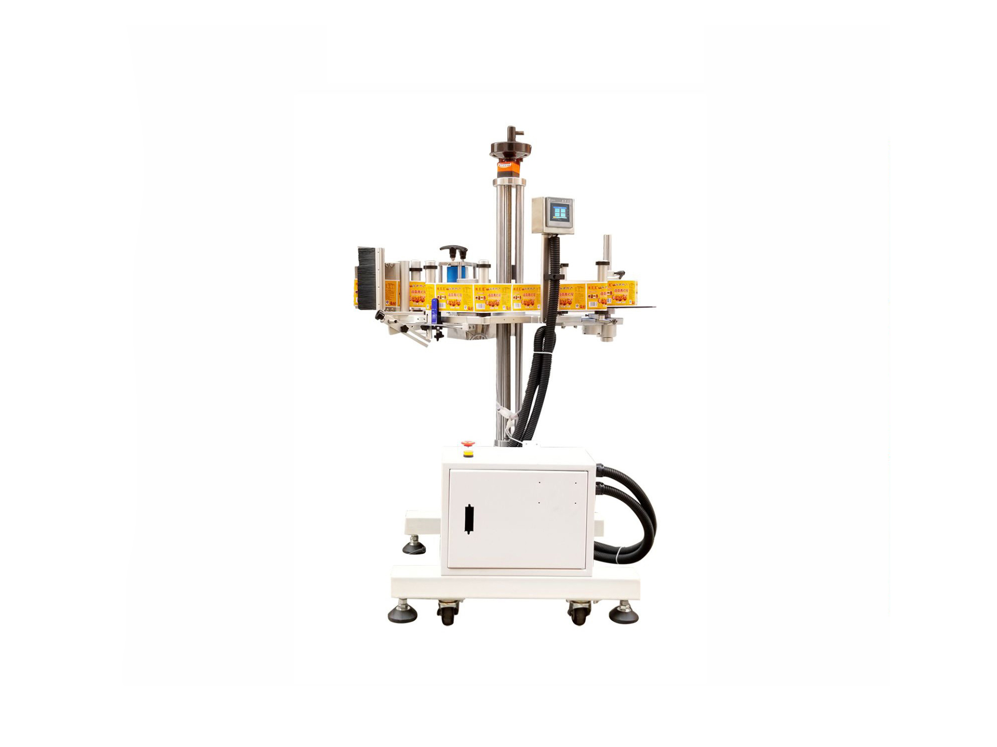 T951 applicator module applying self-adhesive labels to flat products
