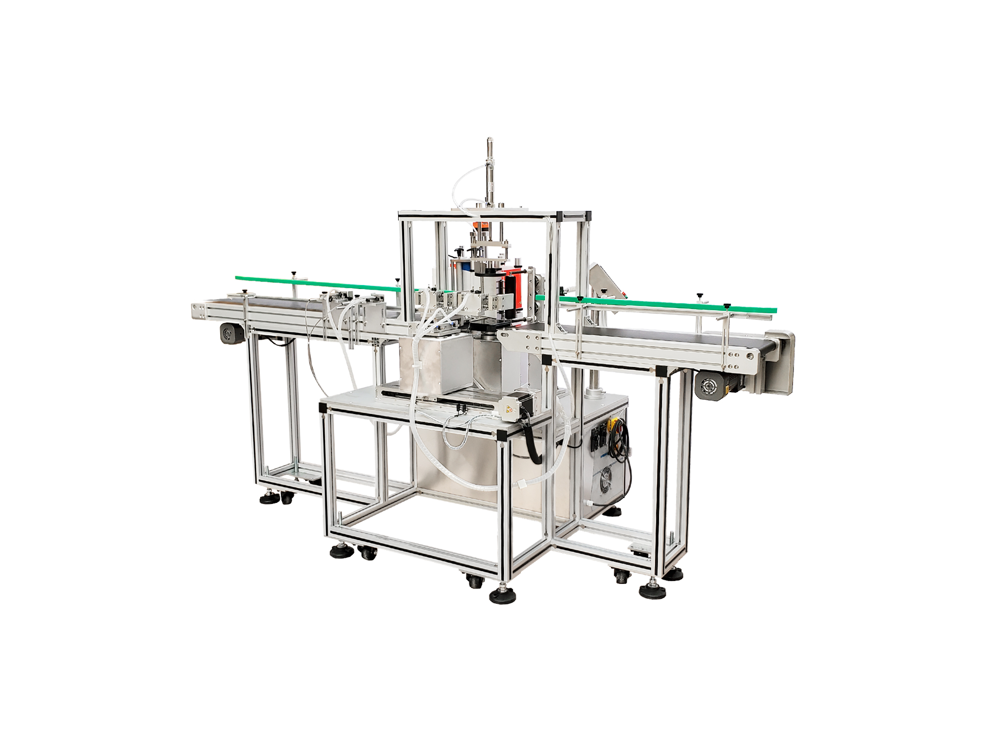 T961 single-side labeler applying self-adhesive labels to flat bottles