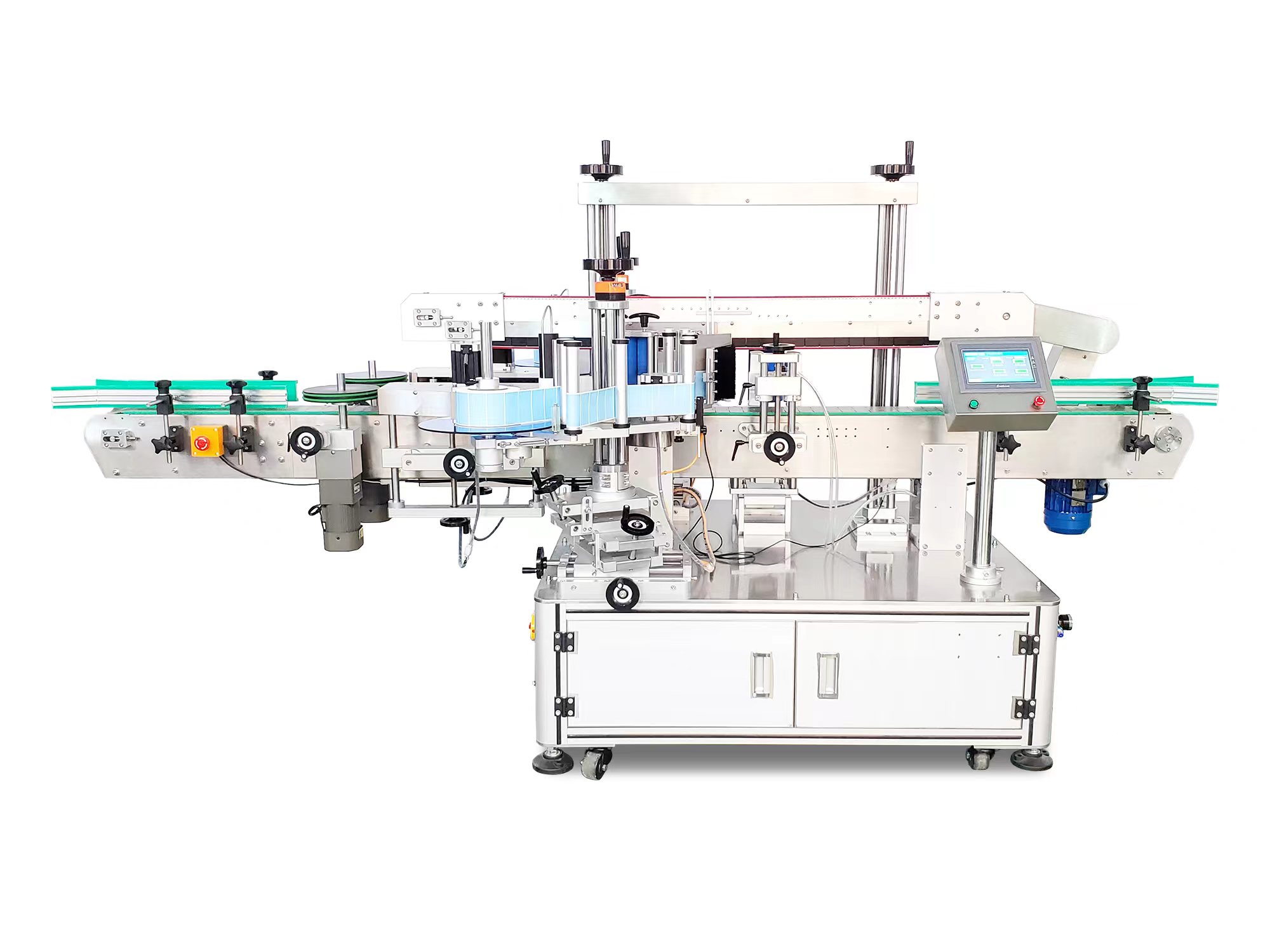 T963 integrated double side labeling machine with oriented round bottle function