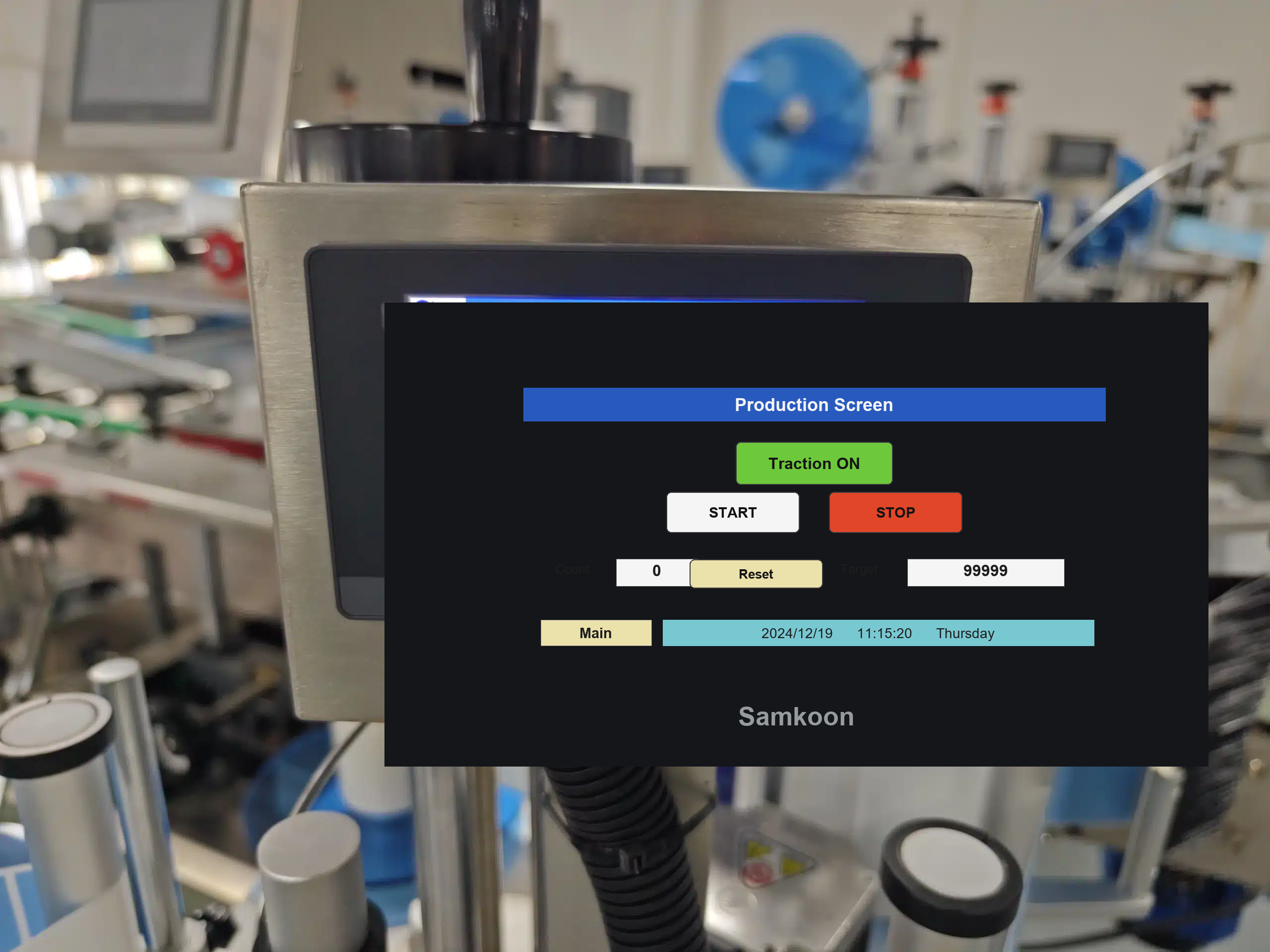 English HMI production screen on a HiPaks labeling machine